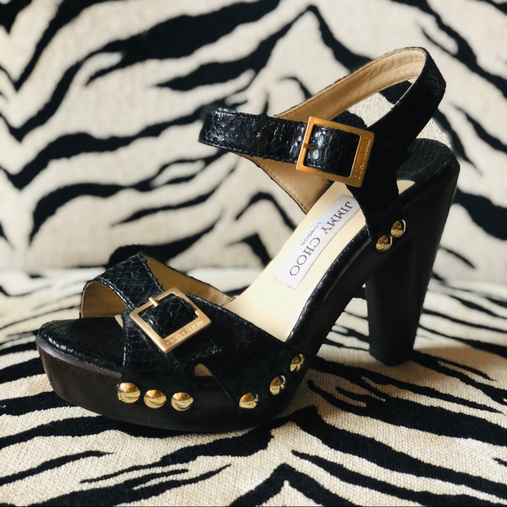 Jimmy Choo Snake Print Lea Black Platform Clog